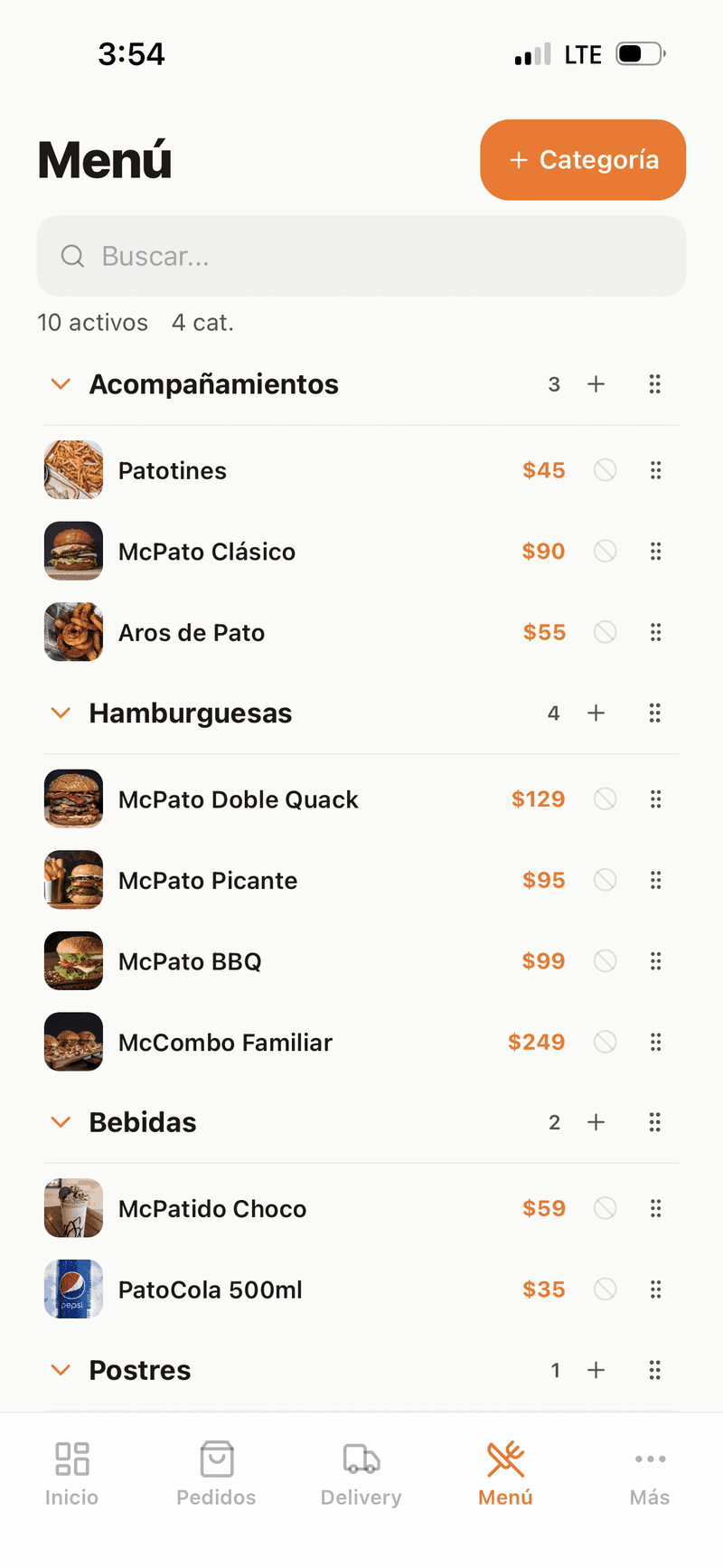 Menú digital en celular