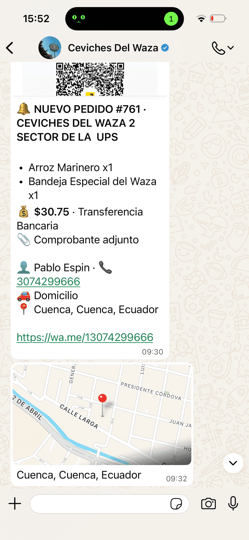 Pedidos notificados por WhatsApp